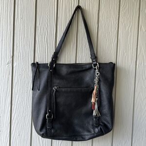 The Sak Palermo Top Grain Black Leather Shoulder Bag Tote Medium